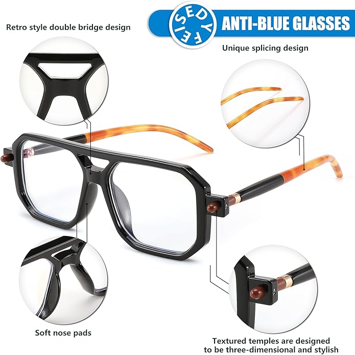 FEISEDY Vintage Square Blue Light Blocking Glasses Women Men 70s Flat Aviator Glasses Computer Anti Glare B0062