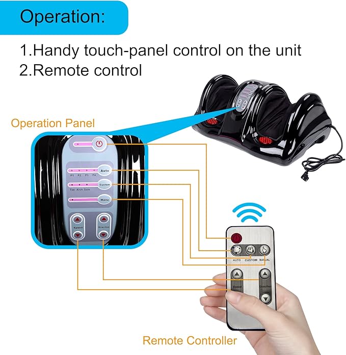 H&B Luxuries Shiatsu Foot Massager Machine with Remote Controller, Kneading and Rolling Home Massagers for Feet, Ankle, Calf, Leg, Gift for Men, Women, Father, Mom Parents and The Elderly, Black