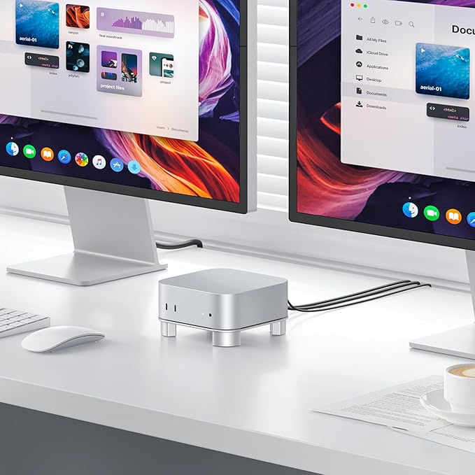 OMOTON Aluminum Stand for Mac mini M4 and M4 Pro, Cooling Desktop Holder Mount, Convenient Access to Power Button, Durable and Sturdy Design, Silver