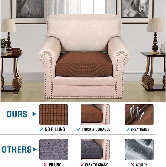 H.VERSAILTEX Stretch Couch Cushion Covers Individual Seat Sofa Chair Slipcovers Cushion Protector Cover Featuring Jacquard Textured Twill Fabric(1 Cushion Chair Cover, Caramel)