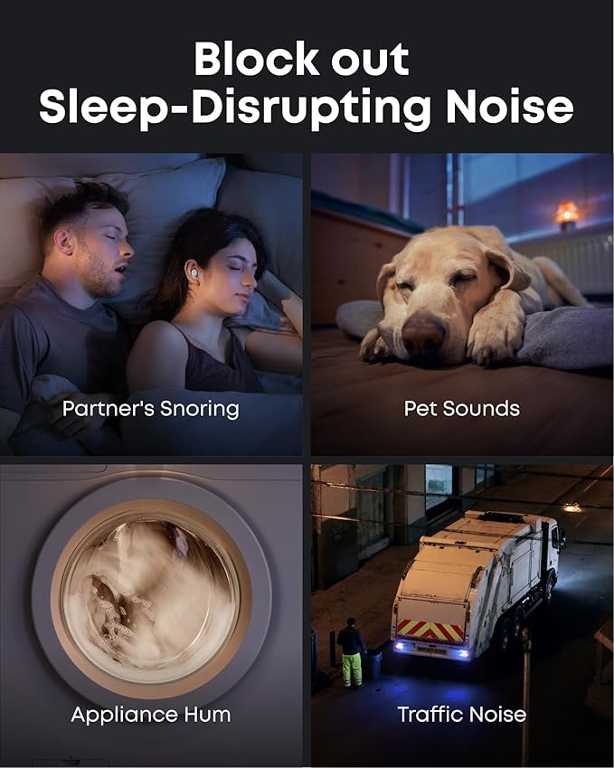 Soundcore Sleep A30 by Anker Sleep Earbuds, Smart Active Noise Cancelling Sleep Headphones, Adaptive Snore-Masking System, Ultra-Comfort for Side Sleepers, 45H Playtime