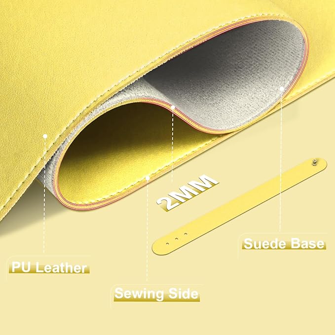 Leather Desk Pad Protector, Desk Mat, Large Mouse Pad, Non-Slip Desk Blotter, Office Laptop Desk Pad, PU Leather Desk Writing Pad for Office and Home (Yellow, 31.5" x 15.7")