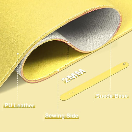 Desk Pad Protector, Leather & Suede Desk Mat, Non-Slip Desk Pad Mat, Large Mouse Pad, Waterproof Desk Blotter Mat, Desk Cover for Office, Home (Yellow, 23.6" x 13.7")