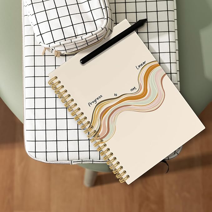 Positive Affirmation Notebook,Therapy Office Gifts, Mental Health School Psychology Counselor Gifts Notebooks, Anxiety Relief Progress Is Not Linear Hardcover Spiral Notebook 5.5x8.7 Inch