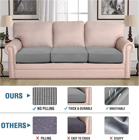 H.VERSAILTEX Super Stretch Couch Cushion Covers Sofa Cushion Slipcovers Jacquard Fabric Individual Seat Couch Slipcover Sets for Pets with Elastic Bottom(3 Packs Cushion Sofa Covers, Dove)