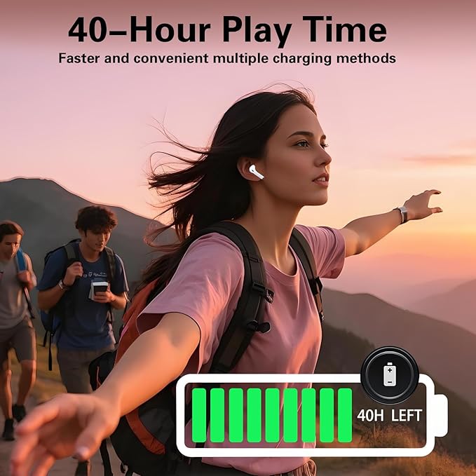 True Wireless Earbuds Bluetooth 5.3 Mic Noise Cancelling IPX7 Waterproof Hi-Fi Stereo Sound Long Battery Auto Pairing (Off-White)