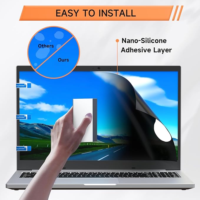 Nano Laptop Privacy Screen 14 Inch 16:10, No Glue Computer Monitor Privacy Shield, Matte Anti Glare Blue Light Filter Compatible with Lenovo Hp Dell Acer Asus Thinkpad Envy Xps