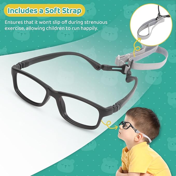 BiBiBear Toddler/Kids/Teens Glasses - Unbreakable TR90 Frame, 180° Flexible, Lightweight & Safe Glasses for Kids Age 2-15