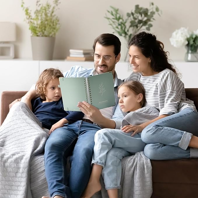 Ospelelf Planner Undated Mini Daily Spiral Binding Weekly Monthly Hardcover Planners with Stickers 12 Months Productivity Aesthetic Journey Booklet Size Green Leaf