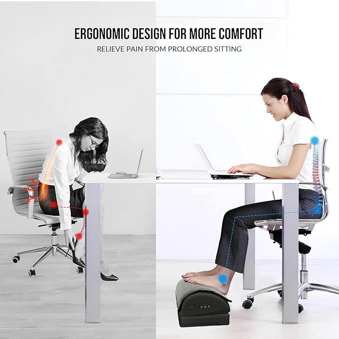 Heated Foot Rest Under Desk at Work, Ergonomic Desk Footrest with Vibrating Massage and Adjustable Height, Foot Warmer with Pocket, 3 Vibration Modes & 2 Heating Levels,Memory Foam,Office Home Gaming