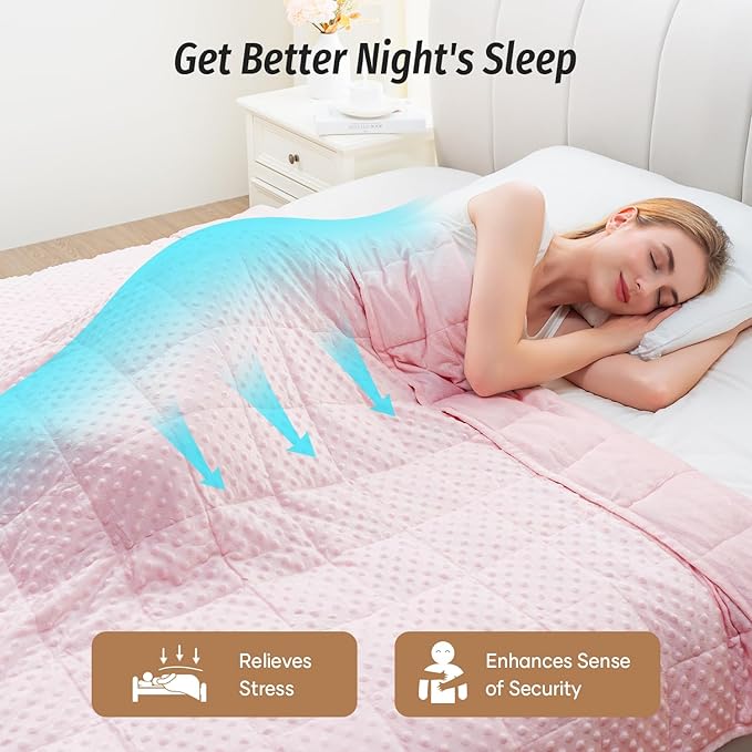 Wemore Minky Dot Weighted Blanket for Adults Twin Size 15 lbs, Soft Cozy Heavy Blanket for Stress Relief and Sleep Promotion, Breathable Blanket for All-Season with Glass Beads, Pink 48 x 72 inches