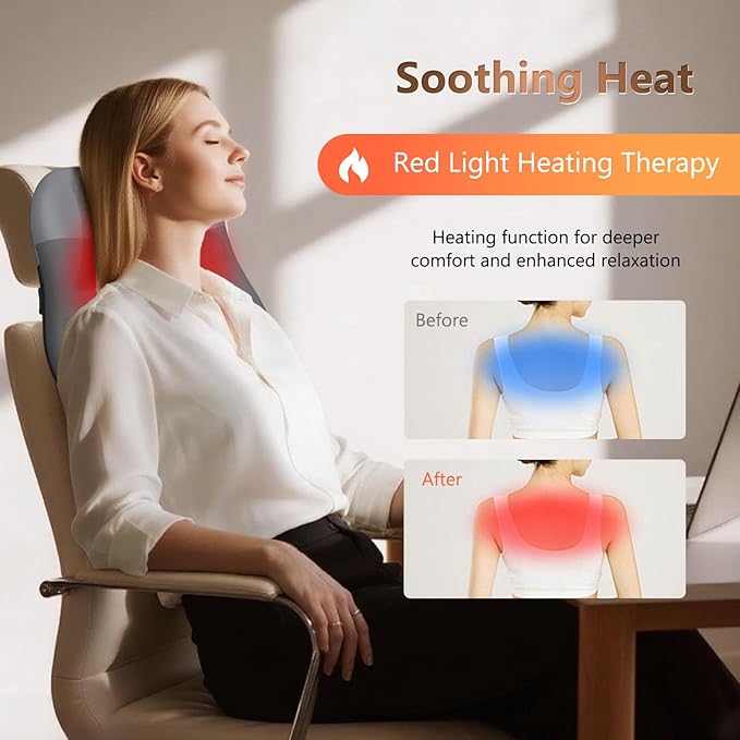 Back Massager, Shiatsu and Percussion Massage, Cordless Lower Back Massage for Pain Relief Deep Tissue, Back Massager with Heat，4D Neck Massager and Massage Pillow fror Shoulder,Grey