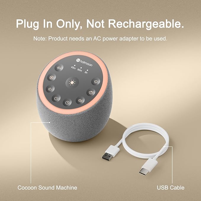 Hotmoon Sound Machine with 40 High-Fidelity Sounds, White Noise Sound Machine with Memory Functions, 8 Color Night Light, USB Power Supply, for Sleep & Noise Reduction Sleep Aid, Plug-in