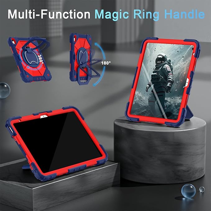 Case for iPad (A16) 11th/10th Generation 11.0/10.9 Inch with Screen Protector/360° Rotating Stand/Shoulder Strap/Pencil Holder,Military Grade Shockproof iPad Case 10th Generation,Navy Red