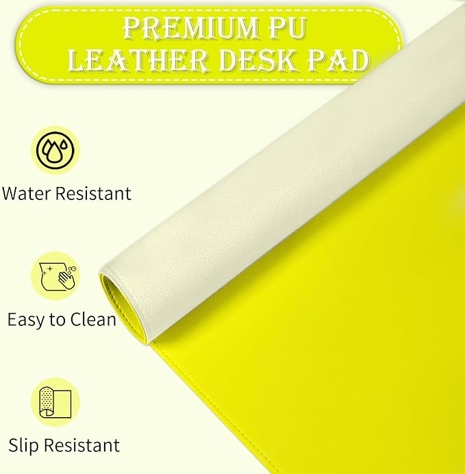 47.2" x 23.6" Large Desk Pad Mat - Non-Slip PU Leather Desk Mat, Large Mouse Pad, Computer Mat for Keyboard Mouse, Waterproof Desk Writing Mat (Lemon Yellow)