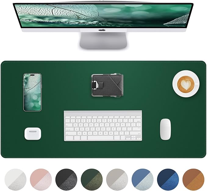 Leather Desk Pad Protector, Mouse Pad, Office Desk Mat, Non-Slip PU Leather Desk Blotter, Laptop Desk Pad, Waterproof Desk Writing Pad for Office and Home (Green, 31.5" x 15.7")