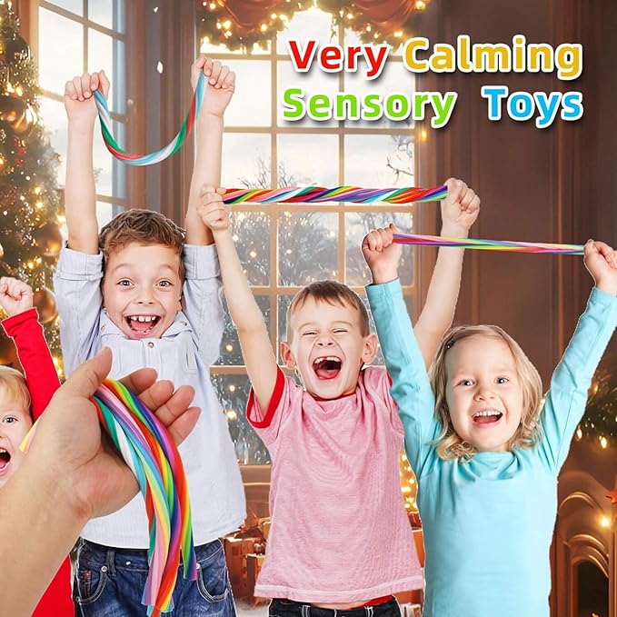 Stretchy String Fidget Toys for Kids – Calming Sensory Noodles for Anxiety, ADHD & Autism – 5-Pack Elastic Sensory Strings for Stress Relief, Focus & Fine Motor Skills