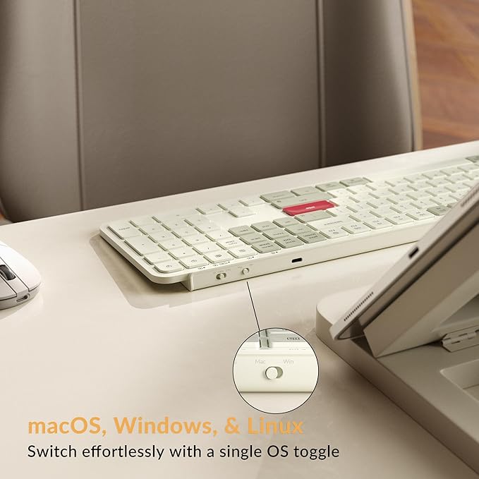 Keychron B6 Pro Ultra-Thin Wireless Keyboard, Full-Size ZMK with Numeric Keypad Quiet Typing, 2.4 GHz/Bluetooth 5.2/Wired Connection Long Battery Life, Compatible with Mac Windows Linux - Retro Red