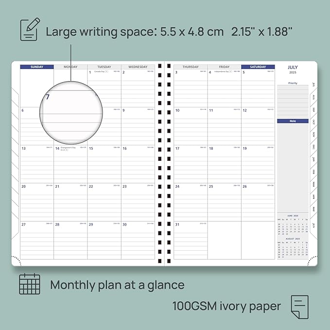 POPRUN 2025-2026 Academic Planner Spiral Bound, 8.5'' x 11.25'' Appointment Book (July 2025-June 2026) Quarter-Hourly Weekly Schedule, Leather Cover, Monthly Tabs, 2 Inner Pockets - Cornflower