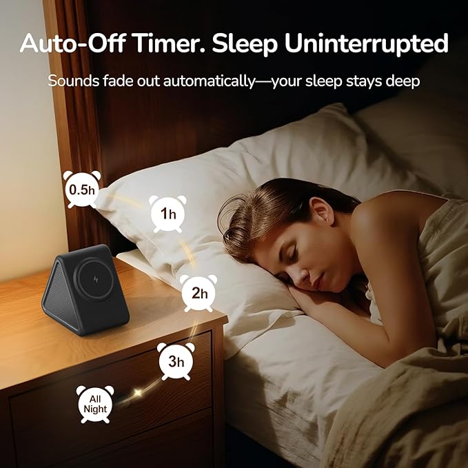 Housbay Sound Machine with Magnetic Wireless Charger for iPhone,2-in-1 Design for Clutter-Free Nightstand,Dual-Speaker Stereo Sound for Sleeping - Black