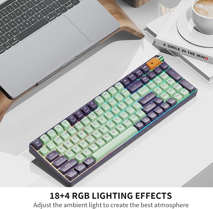 R100 Wireless Mechanical Keyboard, G Pro 3.0 Yellow Switch, Hot Swappable Wired/Bluetooth/2.4G Wireless Keyboard with RGB Light for Windows & Mac, PBT Keycaps, Starry Cyan
