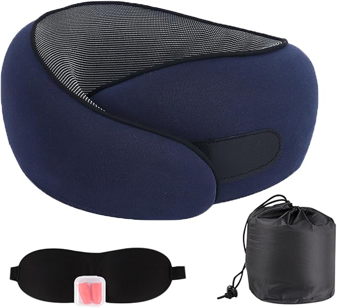 Travel Neck Pillow for Airplanes & Car Rides,Compact Head Support Cushion with Pain Relief,Ergonomic Sleeping Pillow for Long Flights & Road Trips (Blue)
