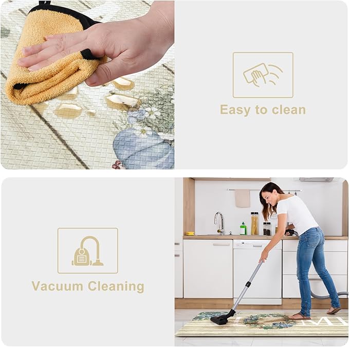 KIMODE Anti Fatigue Pumpkin Kitchen Mat for Floor,Halloween Fall Kitchen Rugs Sets of 2, Autumn Farmhouse Kitchen Rugs Non Slip,Cushioned Kitchen Floor Mat for Floor Sink, Laundry, Office,Home Blue