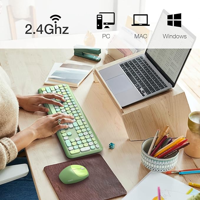 MOFii Wireless Keyboard and Mouse Combo, Computer Full Size Keyboard, 2.4GHz USB Dropout-Free Connection, Cute Wireless Moues for PC/Laptop/Mac Computer