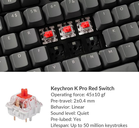Keychron K10 Full Size Layout White LED Backlit Hot-Swappable Mechanical Keyboard for Mac Windows, Multitasking 104-Key Bluetooth Wireless/USB Wired Computer Keyboard with Gateron G Pro Red Switch