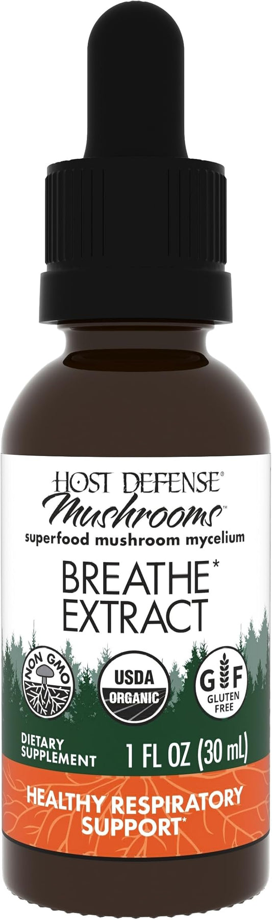 Host Defense Breathe* Extract - Immune & Respiratory Support Mushroom Liquid Supplement - Herbal Lung Health Supplement with Chaga, Reishi & Cordyceps - 1 fl oz (30 Servings)*