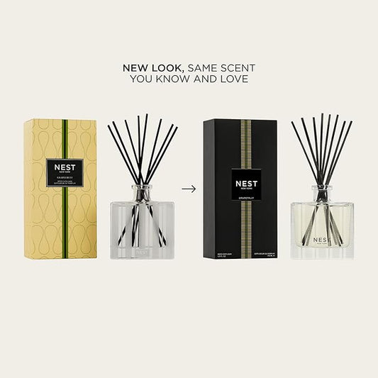 NEST New York Reed Diffuser, Grapefruit - 5.9 fl oz - Fragrance for Up to 90 Days - Reusable, Refillable Glass Holder - Includes 8 All-Natural Reed Sticks - Flame Free