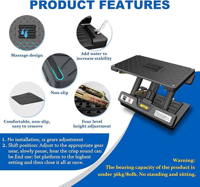 Foldable Foot Rest, Computer Foot Rest Under Desk, 12Modes Adjustable Ergonomic for Office, Loading Capacity 80 pounds, Removable EVA Cushion, Black