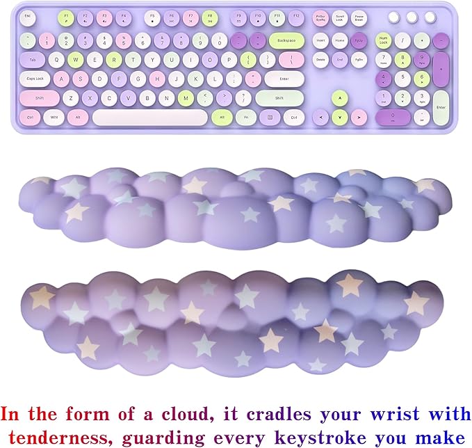 Cloud Wrist Rest Set for Keyboard and Mouse, Includes Cute Coaster, with Computers and Laptops (Gradient Purple Colorful Star Set)