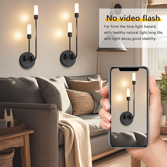 Tipace Black Modern LED Wall Sconce Hardwired Wall Lights Set of 2 Indoor Wall Mount Light with Glass Shade for Living Room Bedroom Hallway Corridor Conservatory Warm White 3000K(with G9 Bulbs)