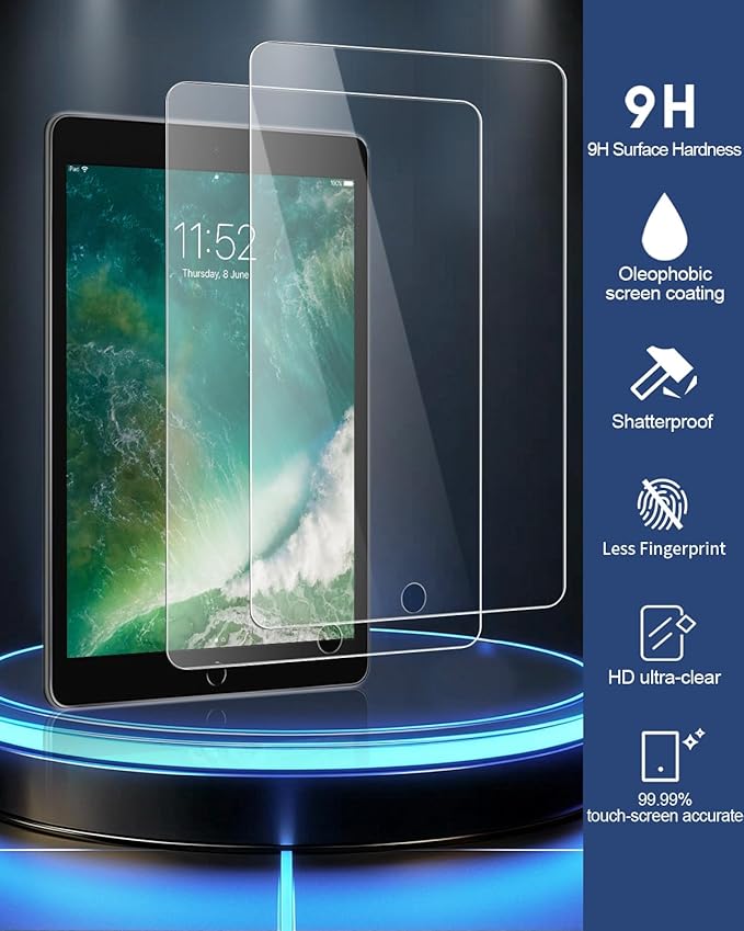 SIBEITU 2 Pack Screen Protector for iPad 6th Generation 9.7 Inch 2018 2017, HD Clear 9H Hardness Tempered Glass Film Compatible with iPad 5th/iPad Air 2/Air 1, Scratch Resistent, Touch Sensitive