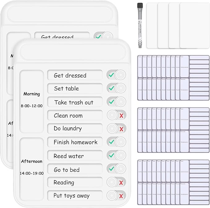 2Pcs Chore Chart for Kids to Do List Checklist Board Detachable Message Slider Schedule Planning Boards with 30Pcs Blank Checklist 4Pcs Cardstock for Habit Tracker or Daily and Weekly Planner