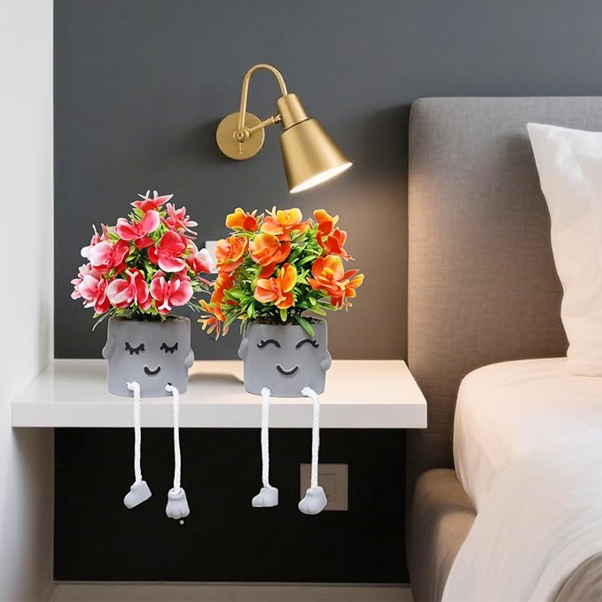 Zerzsy Cute Artifical Plants in Cement Pots, Small Fake Plants for Office Decorations, Mini Faux Succulents for Home Desk Shelf Decor-Set of 2