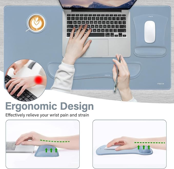 MOSISO Keyboard Mouse Pad Set, Large Gaming Mousepad&Keyboard Wrist Rest&Mouse Wrist Rest&Coaster, Ergonomic Non-Slip Mousepad&Easy Typing Cushion with Memory Foam for Home Office, Baby Blue