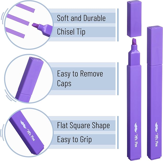 Mr. Pen- Aesthetic Highlighters, 8 Pack, Chisel Tip, Shades of Purple, Cute Highlighters Assorted Colors, Highlighter Set