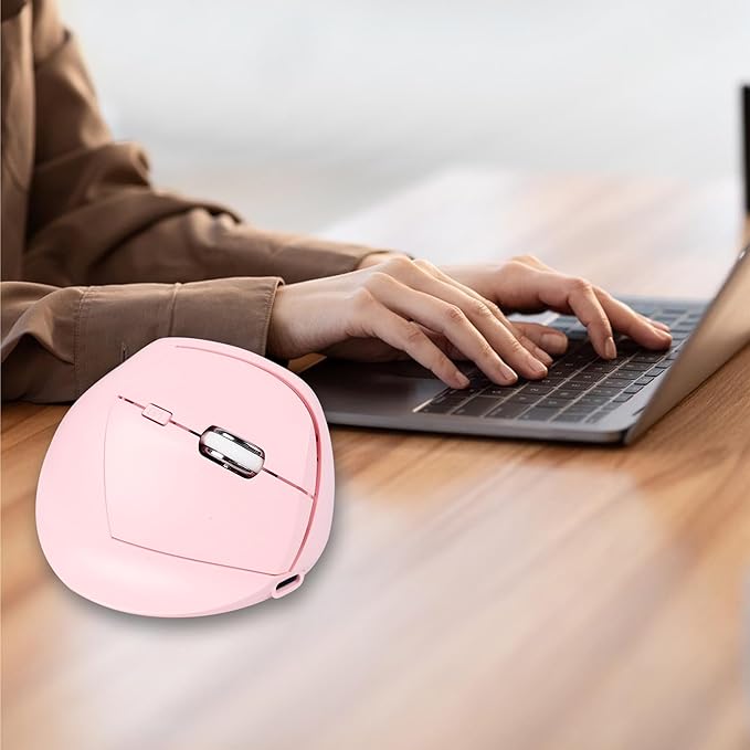 Ergonomic Vertical Mouse, Bluetooth Mouse Dual Mode Wireless Rechargeable Mice Support 2 Devices (Bluetooth or USB), 1600 DPI Silent Mice 6 Button Computer for Laptop, PC,MacBook, iPad,Mac-Pink