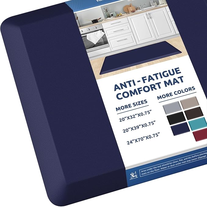 KitchenClouds Kitchen Mat Cushioned Anti Fatigue Rug 20"x39" Waterproof, Non Slip, Standing and Comfort Desk/Floor Mats for House Sink Office (Blue)