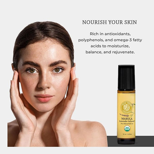 Silk Road Organic Marula Seed & Lavender Essential Oil, 100% Pure USDA Certified Aromatherapy, Deep Hydration for Face, Body, Lips, Hair, Nails - 10 ml Roller by Silk Road Organic