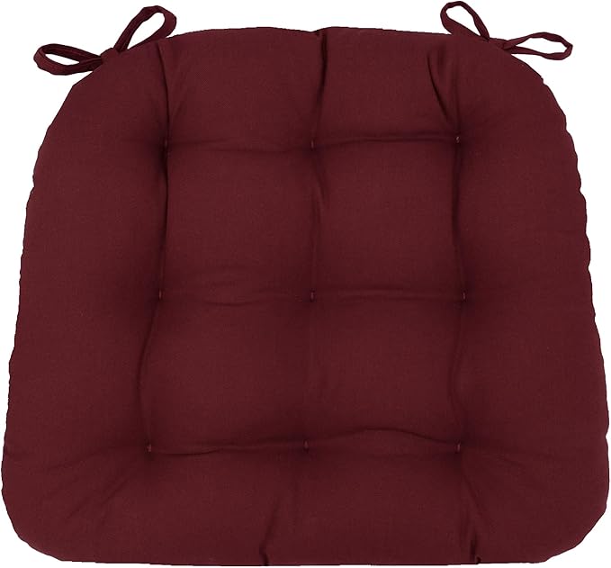 Barnett Home Decor Cotton Duck Wine Red Dining Chair Pad with Ties - 15 x 17 Size Small Chair Cushion - Latex Foam Fill - Machine Washable, 100% Cotton, Made in USA (Cranberry Red/Small)