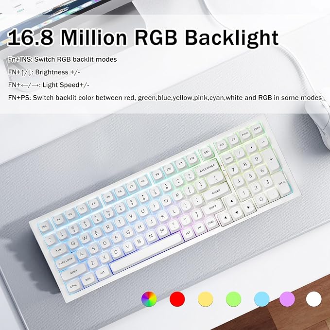 Redragon K723 Wireless Mechanical Gaming Keyboard Creamy, Hot Swappable Pre-lubed Linear Switches, Gasket Structure, Tri-Mode BT5.0/2.4GHz/USB-C, RGB Backlit, Custom for PC/Mac/PS/Xbox, White