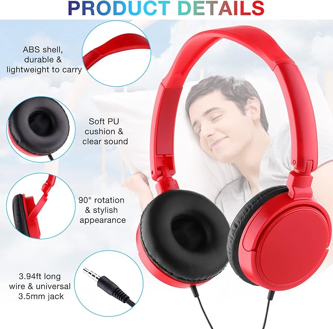 Yunsailing 18 Pack Classroom Headphones Bulk Student Wired Class Headphones Set for Kids School with Individually Wrapped Adjustable Over Ear Head Earbuds(Multicolor)