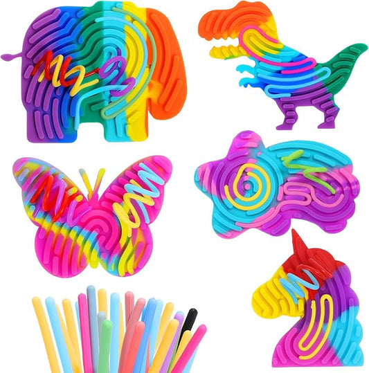 MoKo Sensory Activity Board, Double-Sided Silicone Sensory Activity Board with 55 Strings, Fidget Toys for Kids 3+ & Adults Calming, Stress, Anxiety, Autism & ADHD, 5 Pack