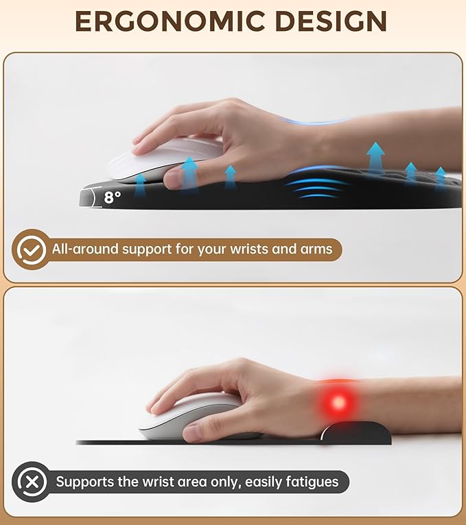 AUEDROT Ergonomic Mouse Pad with Wrist Rest 2 in 1 Mousepad with Wrist Support, Memory Foam Desk Mouse Mat with Massage Nubs & Gel PU Non-Slip Base, Suitable for Office & Gaming, As a Gift, Black