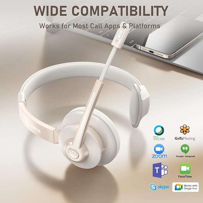 Wireless Headset, Bluetooth Headphones with Microphone Noise Canceling & USB Dongle, Trucker Bluetooth Headset with Mic Mute for Cell Phone Computer Work Office Meetings Teams Skype Call