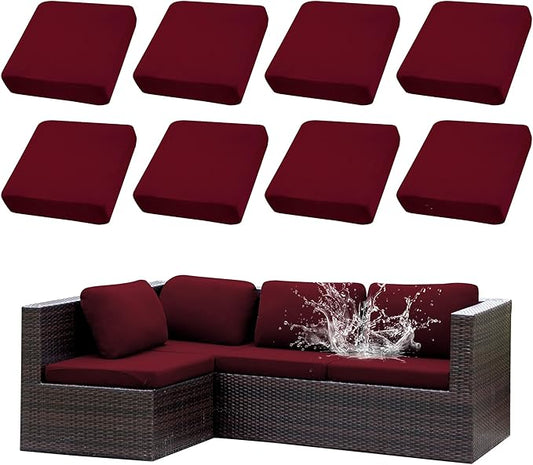 8Pcs Stretch Patio Cushion Covers Waterproof Outdoor Cushion Covers Patio Couch Cover Slipcovers, for Outdoor Furniture Protector Covers Replacement(Cover Only) (Wine red)