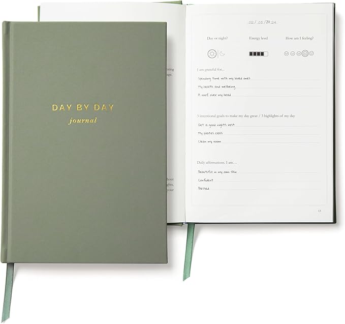 Day by Day Daily Gratitude Journal 2025 for Mindfulness, Happiness, Reflection, and Self Care, Undated Planner Gifts for Women & Men